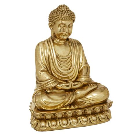 Litton Lane Gold Polystone Meditating Buddha Sculpture With Engraved