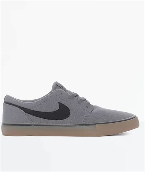 Nike Sb Portmore Ii Dark Grey And Gum Canvas Skate Shoes Zumiez