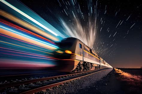 Premium Ai Image A Speeding Train With A Long Exposure And Dramatic