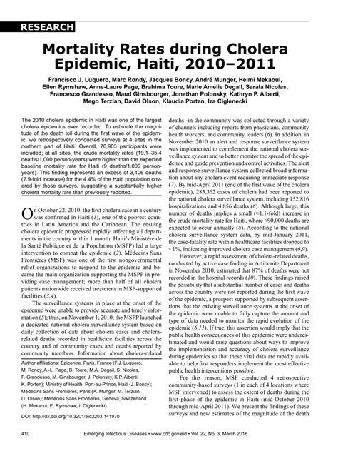 Pdf Mortality Rates During Cholera Epidemic Haiti 20102011