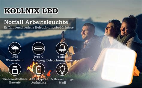 LED Baustrahler Akku Solar Arbeitsleuchte 5 Modi LED Camping Lampe