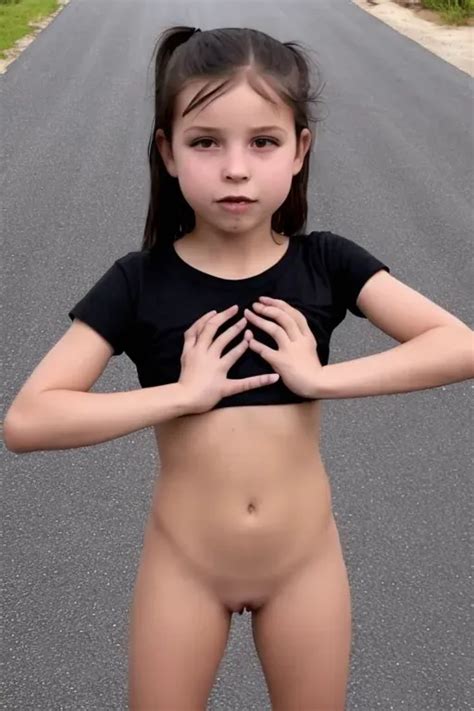 Dopamine Girl 7 Years Old Girl Naked Wearing A Black T Shirt In A