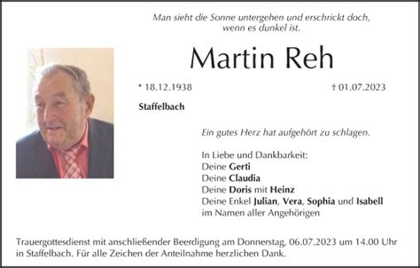 Martin Reh Traueranzeige Trauer Infranken De