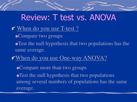 Ppt Review T Test Vs Anova Powerpoint Presentation Free Download