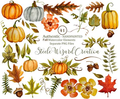 Pumpkins Fall Thanksgiving Clipart, Fall Autumn Hand Painted Watercolor ...