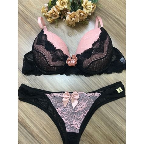 Conjunto Lingerie Luxo em Renda Calcinha e Sutiã Bojo P M G