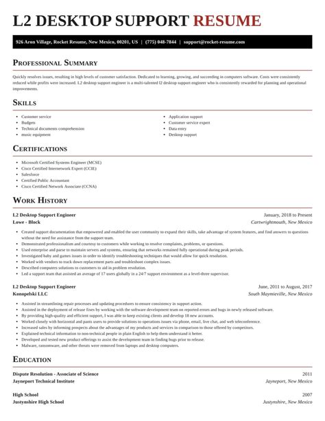 L2 Desktop Support Engineer Resume Download And Samples Rocket Resume