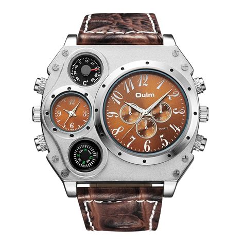 Oulm Unique Designer Brand Male Sports Watch Multiple Time Zone Quartz