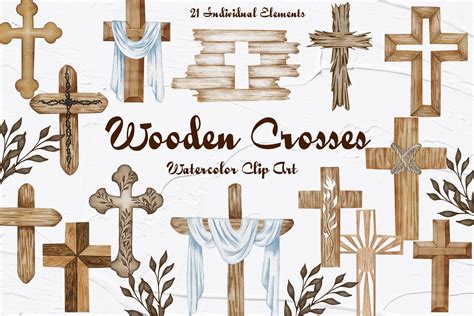 Wooden Crosses Watercolor Clipart Design Cuts