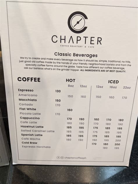 Menu At Chapter Coffee Roastery Cafe Sm North Edsa Quezon City The