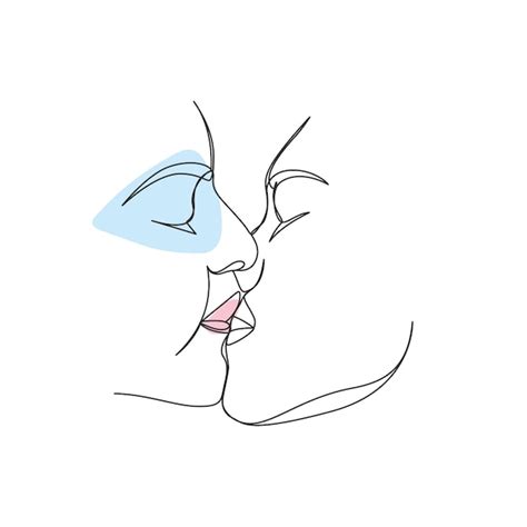 Dibujo De Una L Nea Pareja Bes Ndose Cara Arte Lineal Vector Premium