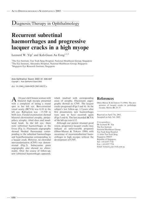 (PDF) Recurrent subretinal haemorrhages and progressive lacquer cracks in a high myope