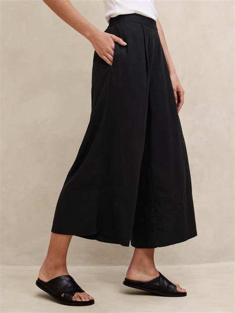 Linen Blend Easy Wide Leg Cropped Pant Banana Republic Factory