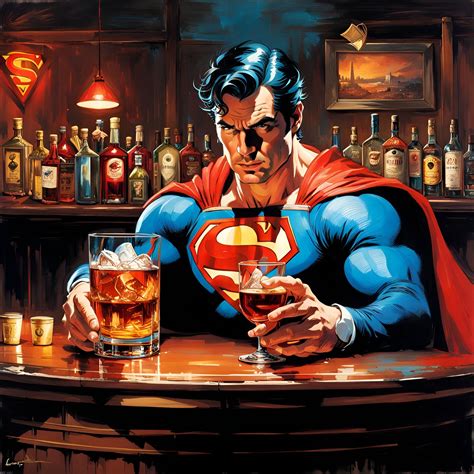 Portrait Of Superman The Man Of Steel Pouring Himself A Stiff Drink