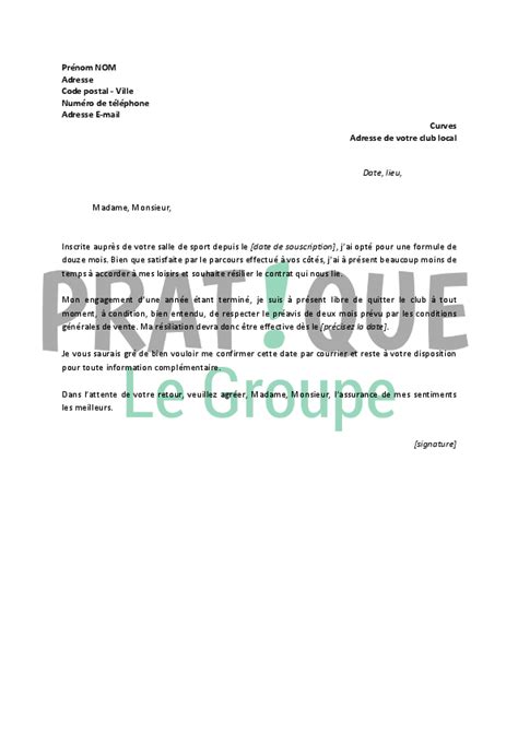 Lettre De Rupture De Contrat Salle De Sport Exemple De Lettre