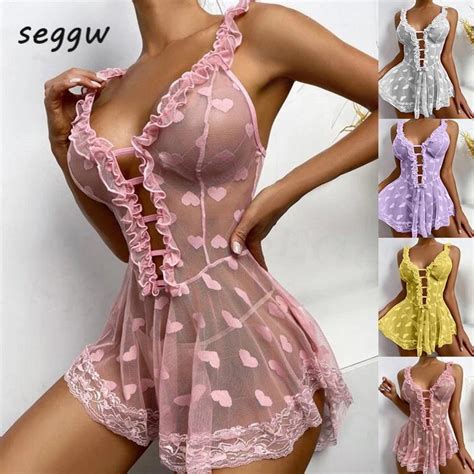 Home Sexy Vestidos De Lingerie Femininos Oca Transparente Erótica Coração Impressão Shopee Brasil