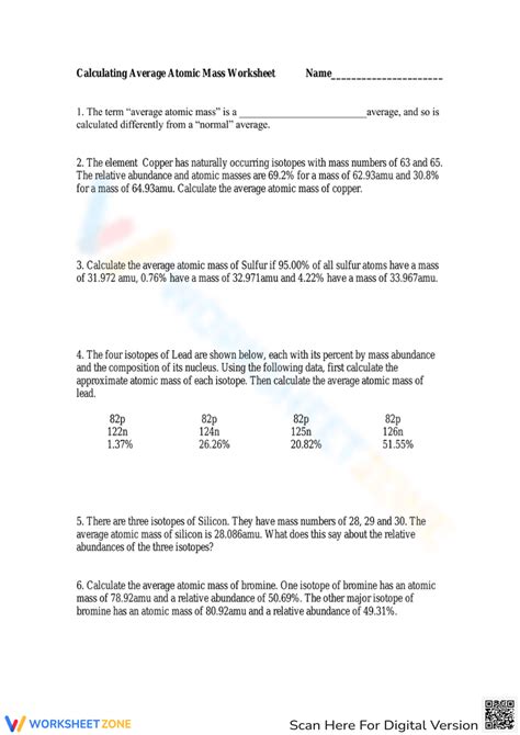 Calculating Average Atomic Mass Worksheet Worksheet