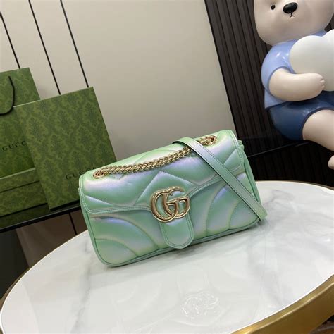 Gucci Gg Marmont Small Shoulder Bag 443497 Green Leather Aaa Bag