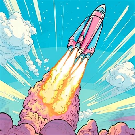 Premium AI Image Cartoon Illustration Of A Rocket Launching Into The