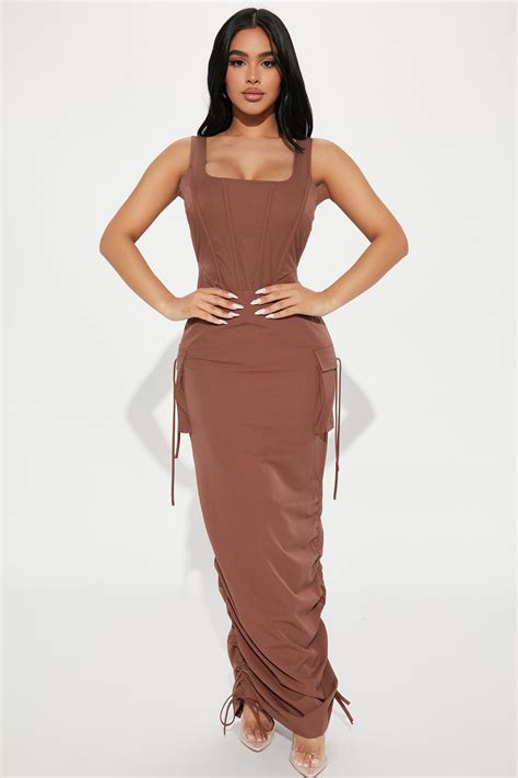 Feeling Savage Cargo Maxi Dress Brown Fashion Nova