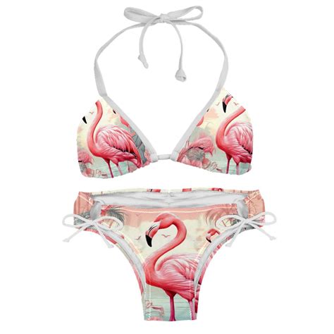 Sexy Women S String Bikini Set Aesthetic Flamingos Print Print Two