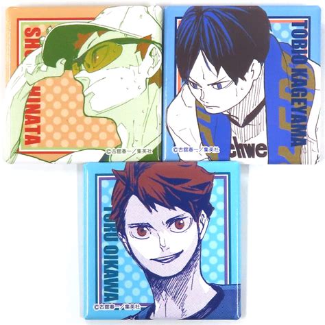 Badge Pins [a La Carte] Hinata Shoyo Kageyama Tobio And Toru Oikawa Square Metal Badge 3 Piece