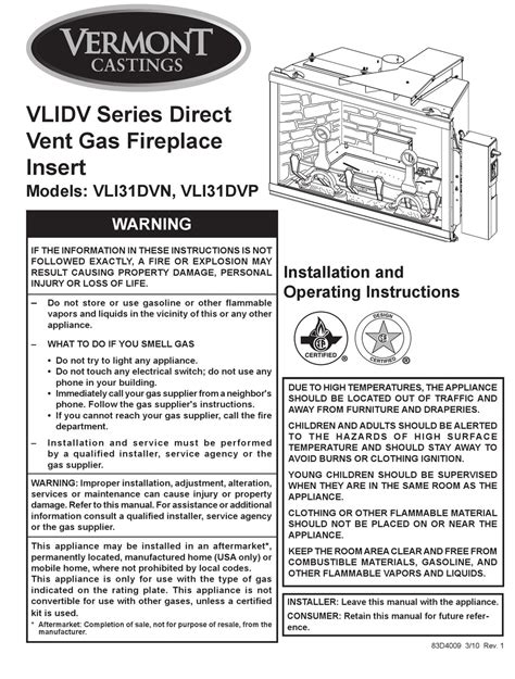 VERMONT CASTINGS VLI31DVN INSTALLATION AND OPERATING INSTRUCTIONS