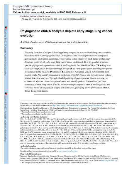 Pdf Phylogenetic Ctdna Analysis Depicts Early Stage Lung Cancer Evolution Pieter E Postmus