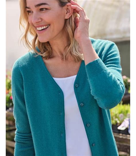 Teal Cashmere Merino Classic V Neck Cardigan WoolOvers UK