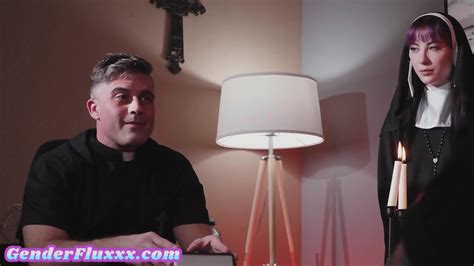 Trans Babe Deepthroating Fake Priest While Wanking Her Cock