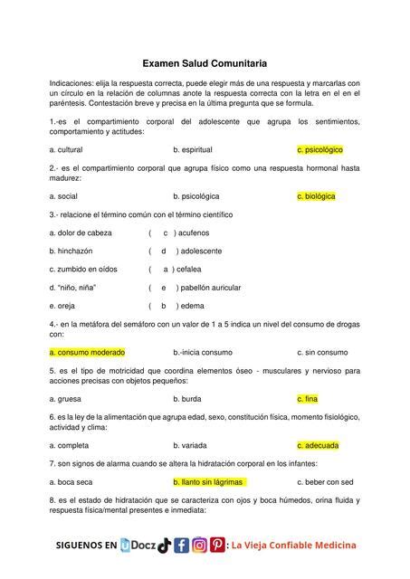 Examen Salud Comunitaria La Vieja Confiable Medicina Udocz