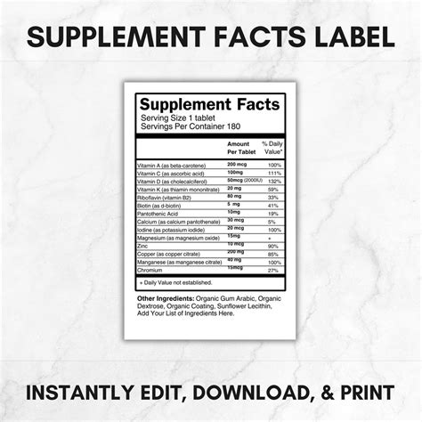 Supplement Facts | Editable Supplement Nutrition Label | Supplement ...
