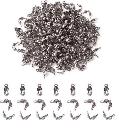 200pcs 304 Stainless Steel Bead Tips Knot Covers Clamshell Crimp Bead Covers Open