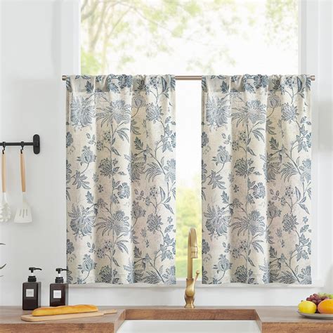 Amazon Jinchan Floral Kitchen Curtains 36 Inch Linen Tier Curtains