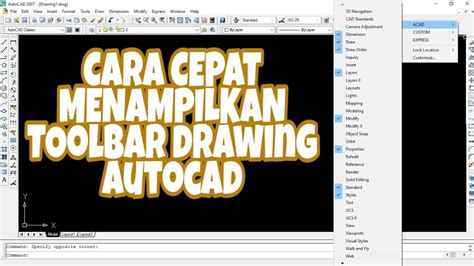 Tutorial Cara Menampilkan Alat Toolbar Drawing Pada Autocad Youtube