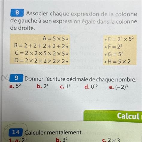 9 a 52 Donner l écriture décimale de chaque nombre b 24 C 1⁹ d 010