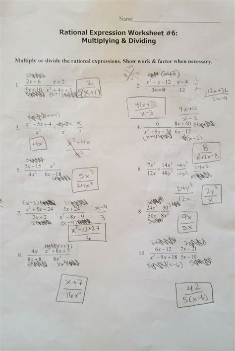 Dividing Rational Expressions Worksheet Pdf