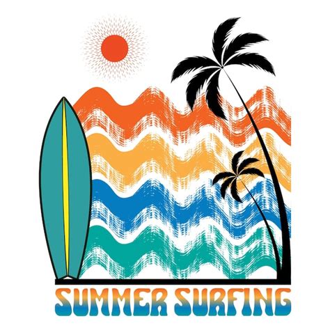 Sommer Surfen Strand T Shirt Design Vektor Illustration Premium