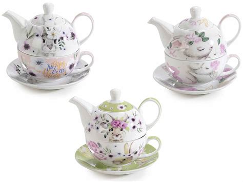 Set Tazza Teiera E Piattino In Porcellana Decorata Bunny 72 10 62