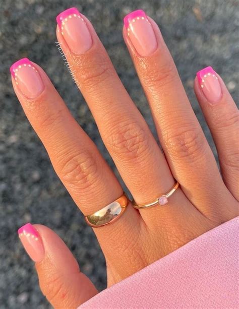 Hot Pink French Tips With White Dots Summer French Nails French Tip