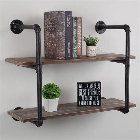 Buy Industrial Pipe Shelving Wall Mounted In Rustic Metal Floating