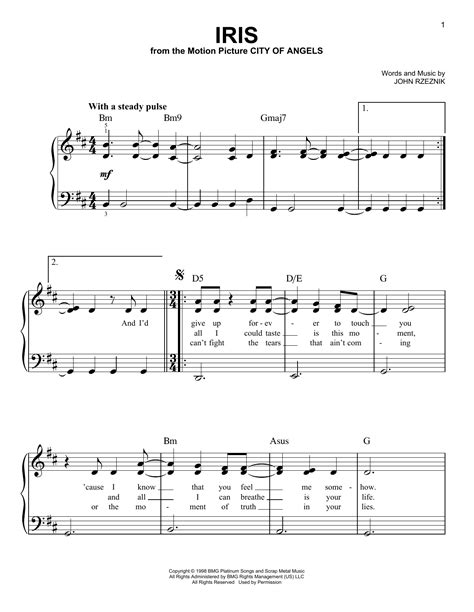 Iris By Goo Goo Dolls Sheet Music For Easy Piano At Sheet Music Direct