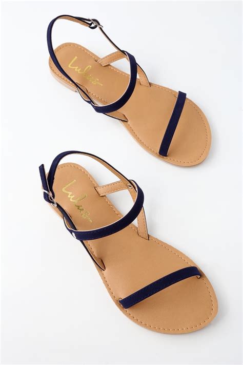 Cute Flat Sandals Navy Blue Sandals Vegan Sandals Lulus