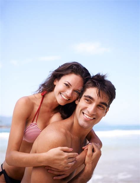 Love Hug And Portrait Of Couple At Ocean For Tropical Holiday