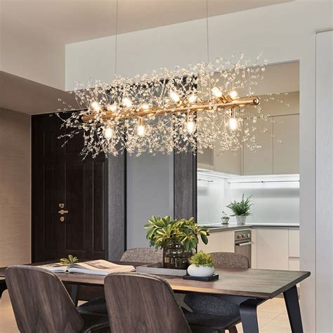 Modern LED Crystal Pendant Light Horizontal Chandelier Living Room ...