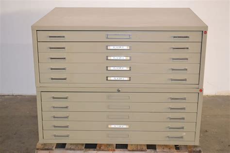 2 Stacor 5 Drawer Tan Flat Filing Cabinets 47 W X 34 78 D X 17 1