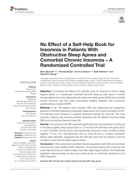 PDF No Effect Of A Self Help Book For Insomnia In Patients With