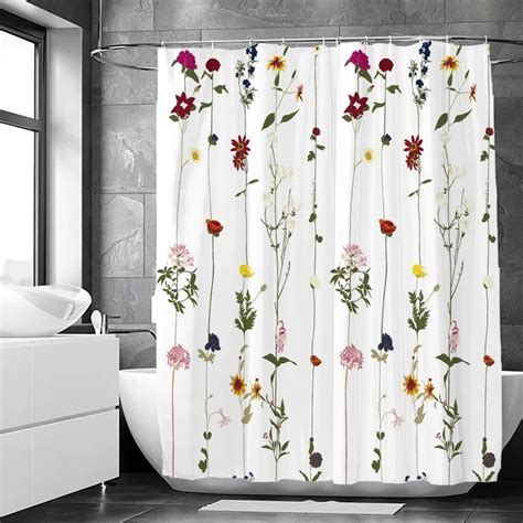 Green Plant Leaves Print Shower Curtains Watercolor Boho Floral