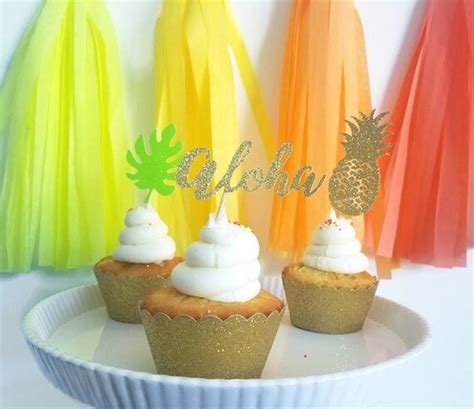 Pineapple Cupcake Topper Aloha Cupcake Topper Tropical Decorations