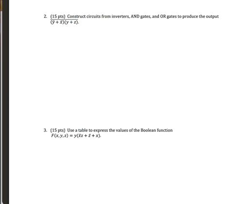 Solved 2 15 Pts Construct Circuits From Inverters And Gates And